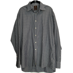 Tailorbyrd Men’s Button Down Collared Dress Shirt Blue, White Stripe Large